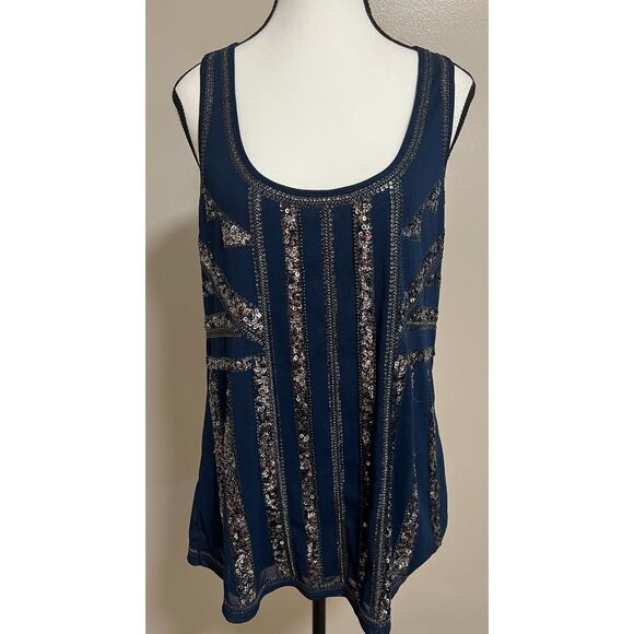 Express sequin and mesh embellished racer-back tank. Size L. - Picture 1 of 6